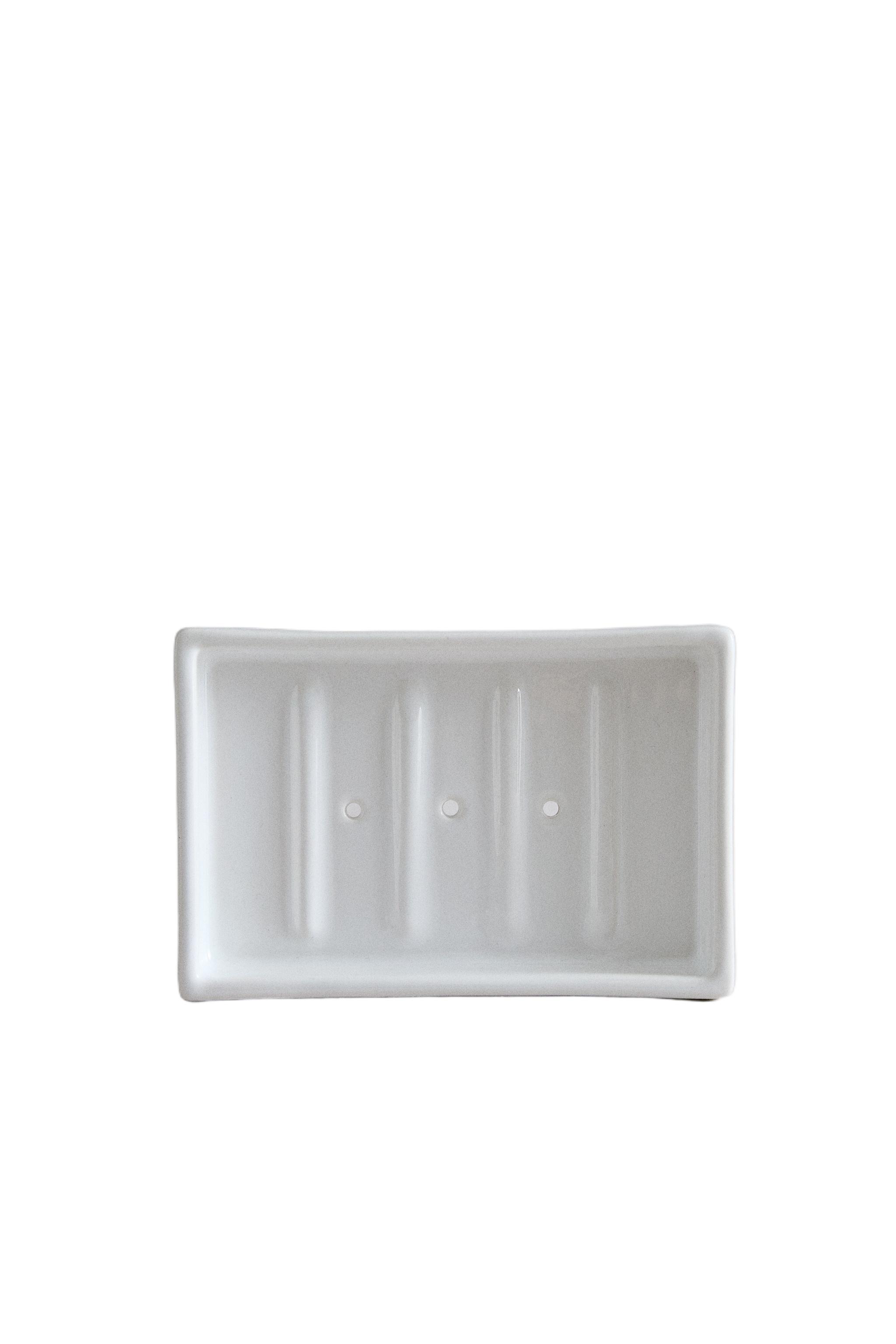 WHITE EARTHENWARE BATHROOM SOAP DISH